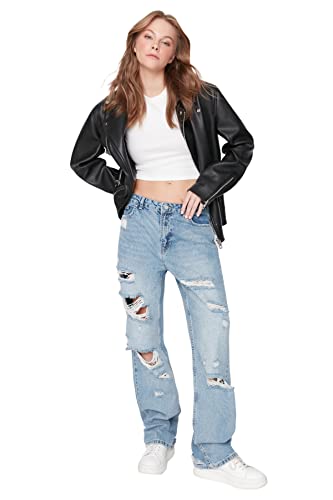 Trendyol Damen Wohnung Weites Bein im 90er-Jahre-Stil Niedrige Taille Jeans von TRENDYOL