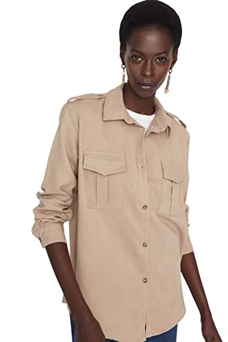 Trendyol Damen Woman Basic Regular Standard Collar Woven Shirt Hemd, Mink Color, 34 von TRENDYOL