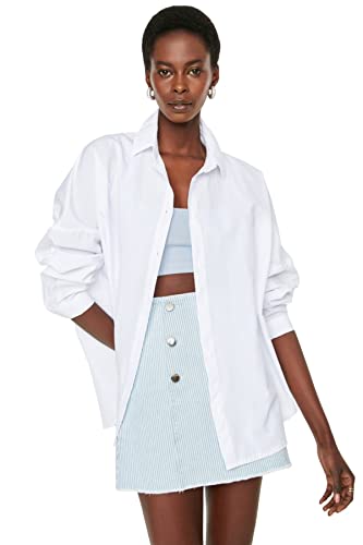 Trendyol Damen Woman Basic Relaxed Standard Collar Woven Shirt Hemd, Ecru, 32 von TRENDYOL