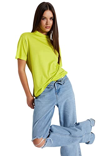Trendyol Damen Woman Basics Regular fit Basic High Neck Knit T-Shirt Hemd, Hellkhaki, XS von TRENDYOL