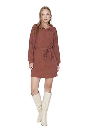 Trendyol Damen Woman Design Maxi Smock Crew Neck Woven Dress Kleid, Camel, M von TRENDYOL