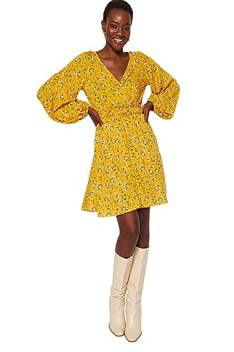 Trendyol Damen Woman Design Maxi Standard Crew Neck Knit Dress Kleid, Senf, 42 von TRENDYOL