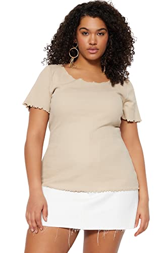 Trendyol Damen Woman Fitted Basic Crew Neck Knit Plus Size Blouse Hemd, Rock, X-Large von TRENDYOL