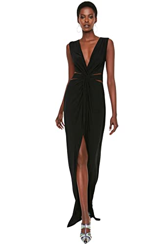 Trendyol Damen Woman Glam Maxi Shift Regular Fit Knit Evening Dress Kleid, Schwarz, 40 von TRENDYOL