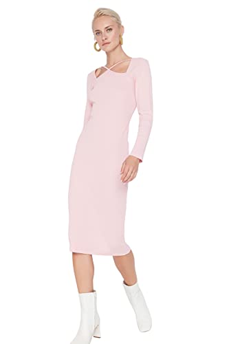 Trendyol Damen Woman Midi Bodycon Stehkragen im Choker-Stil Webstoff Kleid, Rosa, XS Trendyol Damen Woman Midi Bodycon Stehkragen im Choker-Stil Webstoff Kleid, Rosa, XS von TRENDYOL