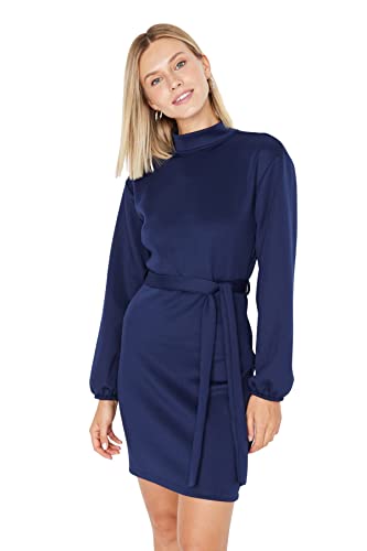 Trendyol Damen Woman Midi Standard U-Boot Gestrickt Kleid, Indigo, S von TRENDYOL