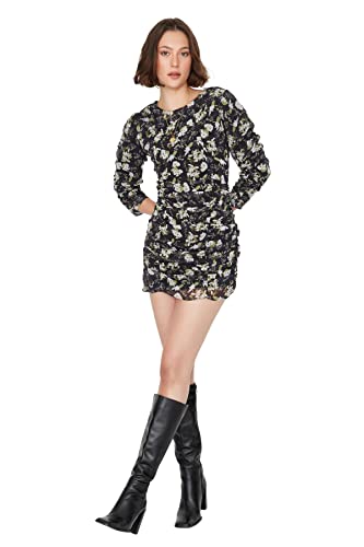 Trendyol Damen Woman Mini A-Linie Bubikragen Gestrickt Kleid, Schwarz, 36 von TRENDYOL