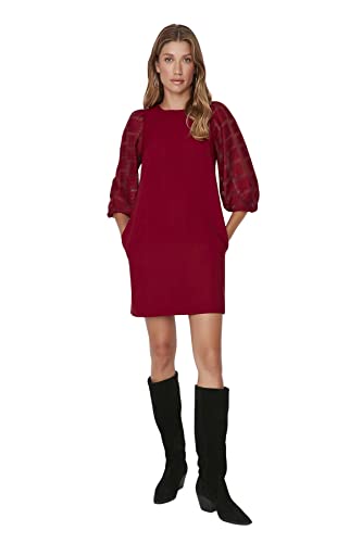 Trendyol Damen Woman Mini A-line Crew Neck Knit Dress Kleid, Burgund, 36 von TRENDYOL