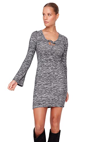 Trendyol Damen Woman Mini A-line Crew Neck Knit Dress Kleid, Schwarz, M von TRENDYOL