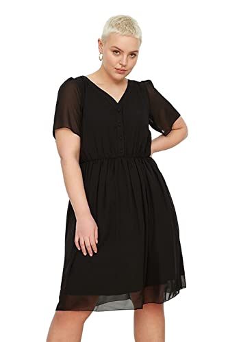 Trendyol Damen Woman Mini A-line Relaxed fit Woven Plus Size Dress Kleid, Schwarz, 48 von TRENDYOL