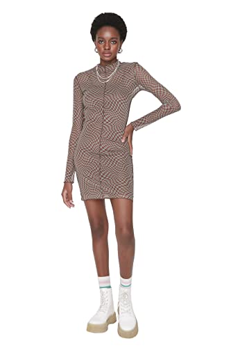 Trendyol Damen Woman Mini Bodycon Asymmetrischer Kragen Gestrickt Kleid, Braun, XS von TRENDYOL