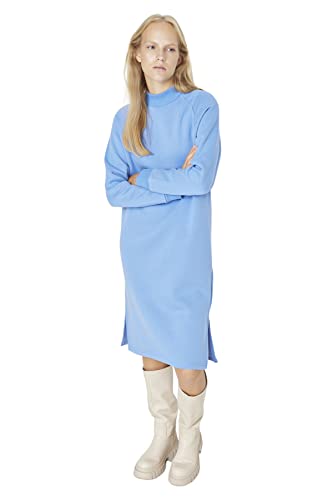Trendyol Damen Woman Mini Bodycon Hochabschließender Kragen Gestrickt Kleid, Blue, X-Small von TRENDYOL