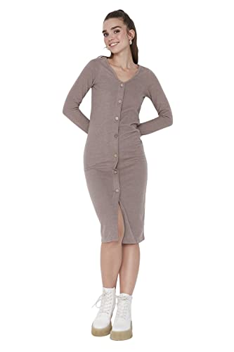 Trendyol Damen Woman Mini Bodycon Rundhalsausschnitt Gestrickt Kleid, beige, XL von TRENDYOL