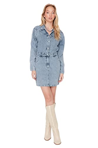 Trendyol Damen Woman Mini Bodycon Standing Collar Knit Dress Kleid, Blue, 34 Trendyol Damen Woman Mini Bodycon Standing Collar Knit Dress Kleid, Blue, 34 von TRENDYOL
