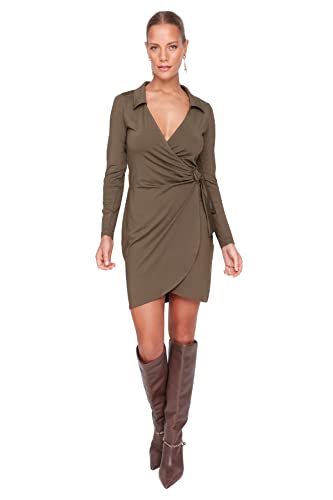 Trendyol Damen Woman Mini Bodycon Standing Collar Knit Dress Kleid, Damson Color, L von TRENDYOL