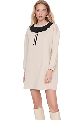 Trendyol Damen Woman Mini Bodycon Turndown Collar Knit Dress Kleid, Beige, S von TRENDYOL