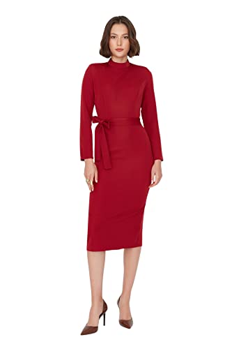 Trendyol Damen Woman Mini Skater V-Ausschnitt Webstoff Kleid, Burgundy, L von TRENDYOL