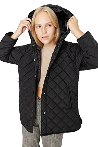 Trendyol Damen Woman Oversize Puffer Hood Woven Jacket Oberbekleidung, Schwarz, 32 von TRENDYOL