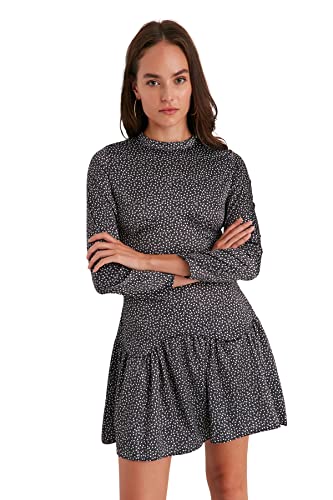 Trendyol Damen Woman Petite Midi Ruffle Hem Crew Neck Knit Dress Kleid, Gray, 38 von TRENDYOL