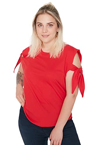 Trendyol Damen Woman Regular Standard Crew Neck Woven Plus Size T-Shirt Hemd, Red, xx_l von TRENDYOL