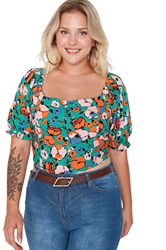 Trendyol Damen Woman Regular Standard Square Collar Woven Plus Size Blouse Hemd, Multi-Color, 46 von TRENDYOL