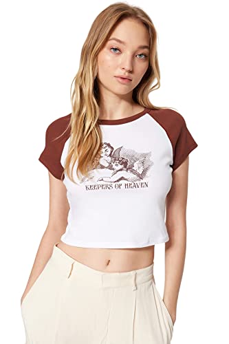 Trendyol Damen Woman Slim fit Basic Crew Neck Knit T-Shirt Hemd, braun, XL von TRENDYOL
