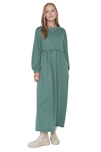 Trendyol Damen Woman Übergröße Midi Bodycon Karrée-Ausschnitt Gestrickt Größen Kleid, Green, S von TRENDYOL