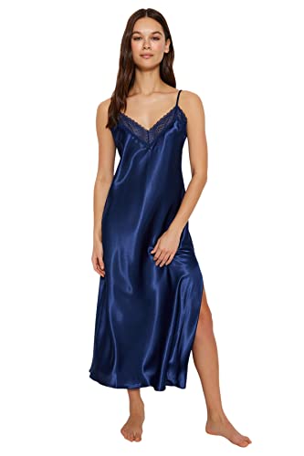 Trendyol Damen Women Basic Fitted Woven Nightgown NachthemdNachthemd, Indigoblau, 66 von TRENDYOL