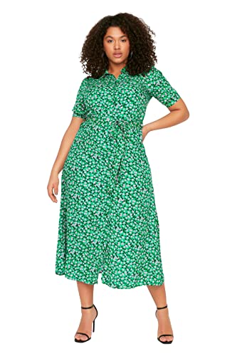 Trendyol Damen Women Basic Relaxed Fit Woven Plus Size Dress Maxi-Kleid, lockere Passform, gewebt, Übergröße, grün, 72 Größen von TRENDYOL