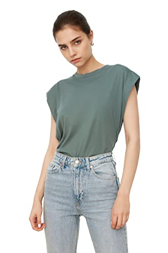 Trendyol Damen TWOSS20TS0021 Basics Regular Fit Basic Strick-T-Shirt mit Rundhalsausschnitt, Grün, L Trendyol Damen TWOSS20TS0021 Basics Regular Fit Basic Strick-T-Shirt mit Rundhalsausschnitt, Grün, L von TRENDYOL