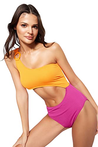 Trendyol Damen Women Colorblock Knit Swimsuit Baby Badebekleidung, Fuchsia, 44 DE von TRENDYOL