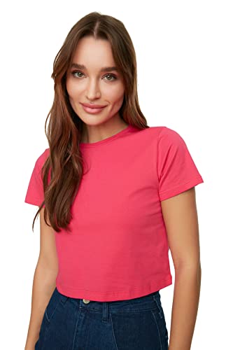 Trendyol Damen Women Crew Neck Knit Basics Regular Fit Basic Strick-T-Shirt mit Rundhalsausschnitt, Fuchsia, Small Trendyol Damen Women Crew Neck Knit Basics Regular Fit Basic Strick-T-Shirt mit Rundhalsausschnitt, Fuchsia, Small von TRENDYOL