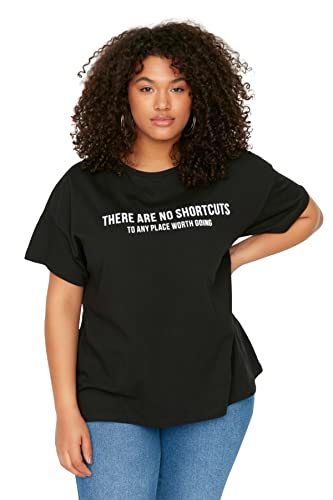 Trendyol Damen Women Crew Neck Knit Plus Size Regular Fit Basic Strick-T-Shirt mit Rundhalsausschnitt in Übergröße, Black, XX-Large von TRENDYOL