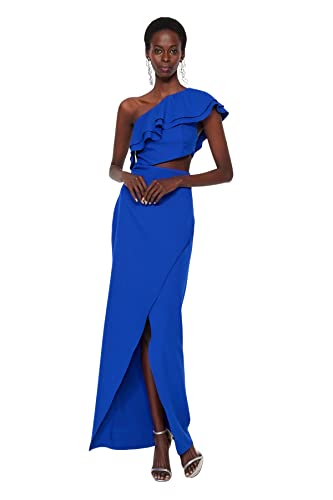 Trendyol Damen Women Double-Breasted Fitted Woven Evening Dress zweireihiges, tailliertes, gewebtes Abendkleid, Sax, s von TRENDYOL