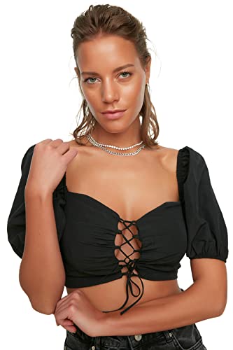 Trendyol Damen Women Fitted Bodycon Strapless Woven Blouse Beachwear Figurbetonte, trägerlose, gewebte Bluse, Black, 36 von TRENDYOL