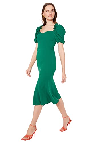 Trendyol Damen Women Fitted Woven Dress Party Midi Basic Tailliertes Webkleid, Smaragd, 36 von TRENDYOL