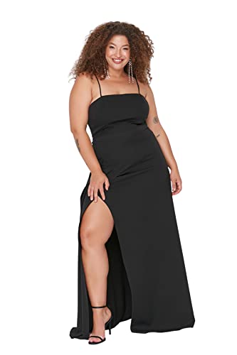 Trendyol Damen Women Fitted Woven Dress Plus Size Maxi Bodycon Tailliertes, gewebtes Kleid in Übergröße, Black, 46 von TRENDYOL