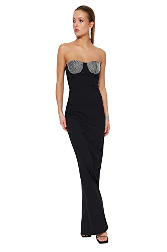 Trendyol Damen Women Fitted Woven Evening Dress Frauen Shift tailliertes gewebtes Abendkleid, Black, s von TRENDYOL