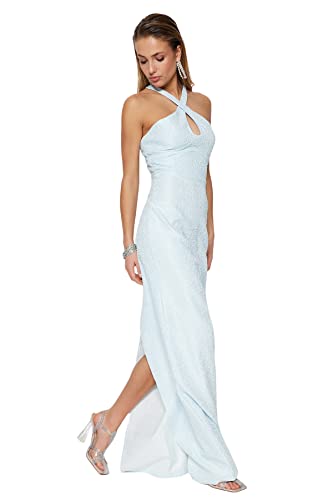 Trendyol Damen Women Fitted Woven Evening Dress Frauen Shift tailliertes gewebtes Abendkleid, Light Blue, s von TRENDYOL