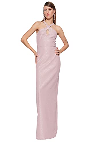 Trendyol Damen Women Fitted Woven Evening Dress Frauen Shift tailliertes gewebtes Abendkleid, Powder, s von TRENDYOL