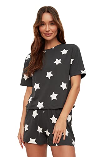 Trendyol Damen Women Geometric Pattern Middle Knit T-Shirt-Short Pajama Set Pyjama, Very Colorful, XS (2er Pack) von TRENDYOL