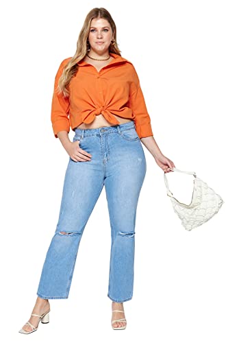 TRENDYOL Damen Women High Waist Normal Trotter Plus Size Jeans Hose, Blau, 44 Größen von TRENDYOL