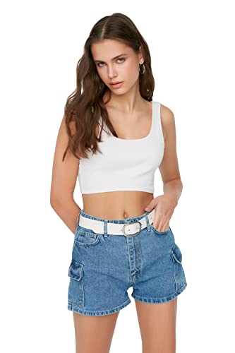 Trendyol Damen Women High Waist Straight Leg Regular fit Shorts Pants, blau, 13 Jahre von TRENDYOL