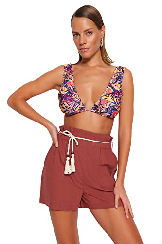 Trendyol Damen Women High Waist Wide Leg Shorts Pants, Brown, 13 Jahre von TRENDYOL