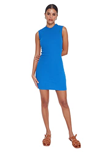 Trendyol Damen Women Knit Dress Mini Bodycon Slim Fit Strickkleid, Blue, Small von TRENDYOL