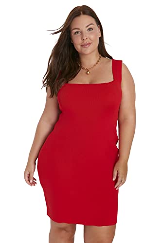 Trendyol Damen Women Knitwear Dress Mini Bodycon Slim Fit Strickware Plus Size Kleid, Red, 3XL Größen von TRENDYOL