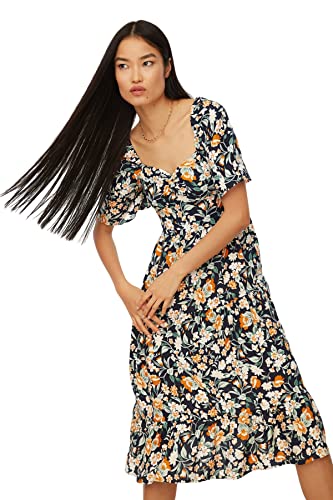 Trendyol Damen Women Line Woven Dress Midi A-Linie Regular Fit Webkleid, Navy Blue, 62 von TRENDYOL