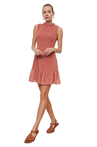 Trendyol Damen Women Line Woven Dress Mini A-Linie Regular Fit Webkleid, Tile, 64 von TRENDYOL