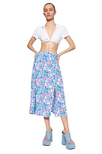 Trendyol Damen Women Midi A-line Regular fit Woven Skirt Baby Rock, Indigo-ekru, 62 von TRENDYOL