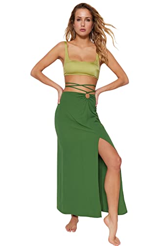 Trendyol Damen Women Midi A-line Regular fit Woven Skirt Baby Rock, grün, 38 von TRENDYOL